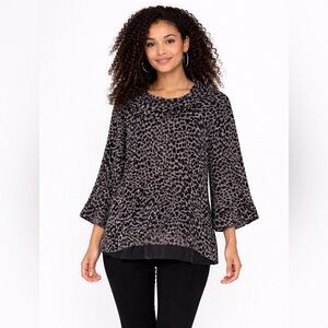 Tommy Bahama Silk Blend Black Gray Leopard Print  Size M Sheer Lagenlook Top